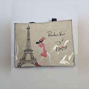 Chic Parisian Tote Bag  Vinyl Faux Patent Leather Tan And Black